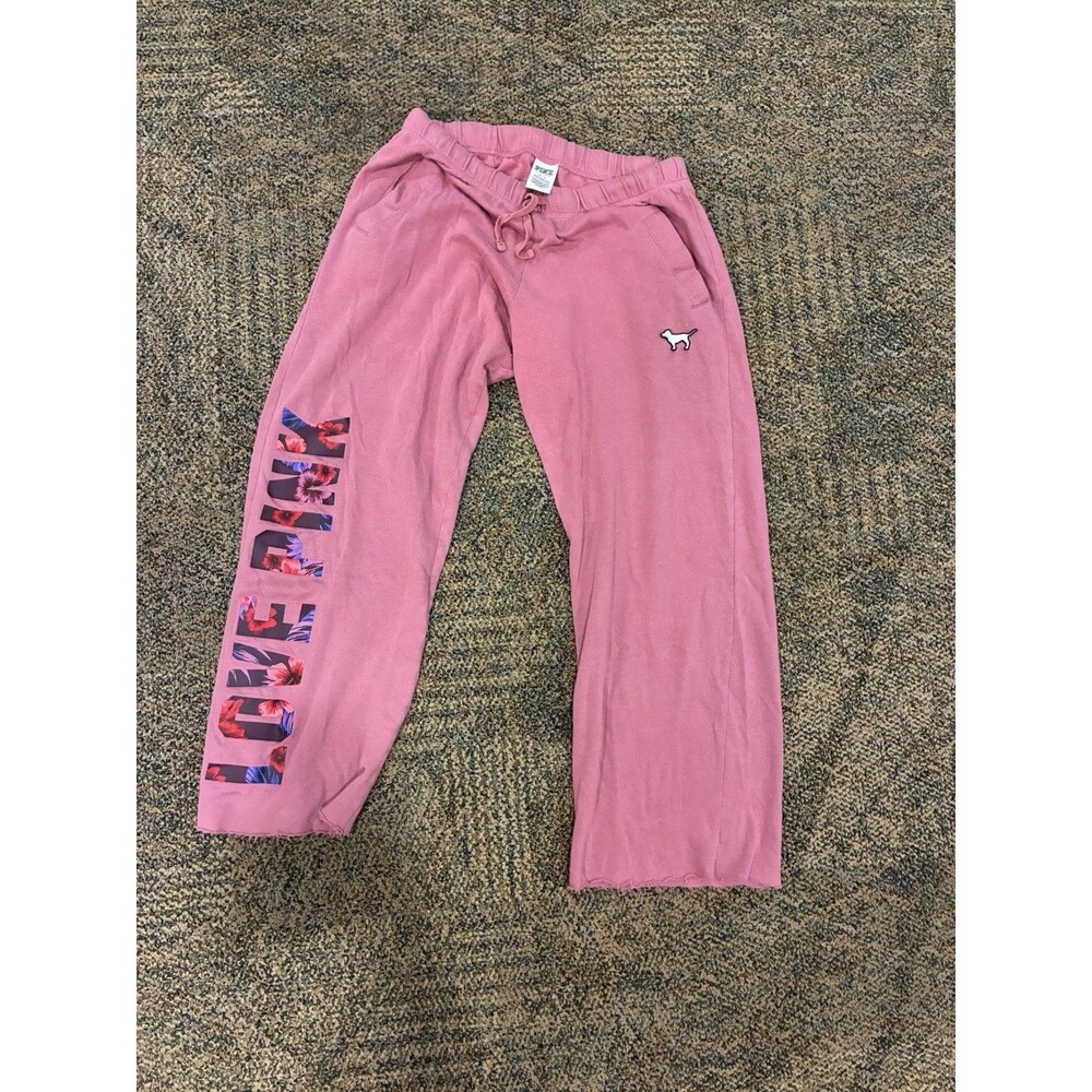 Victoria's Secret PINK Cropped Sweatpants Women's M Mauve Floral Love Pink